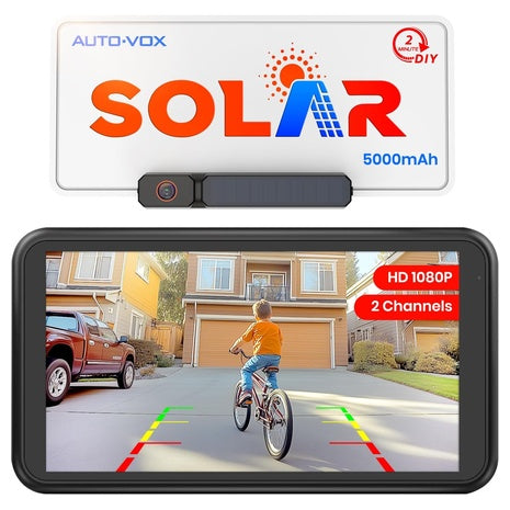 Auto-Vox Solar Wireless Backup Camera W/ 5" 1080p Monitor & 5000mAh Battery