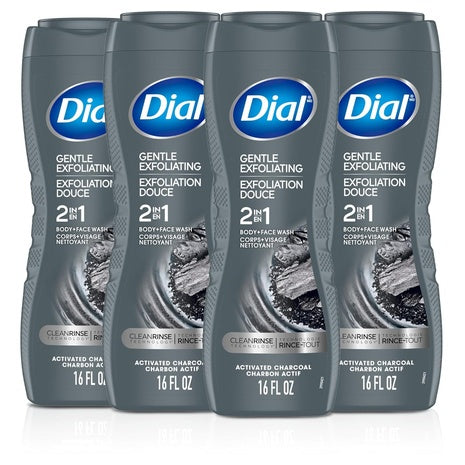 4 Bottles Dial Men 3-in-1 Advanced Charcoal, Hair & Face Wash
