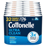 32 Cottonelle Ultra Clean Family Mega Rolls Toilet Paper