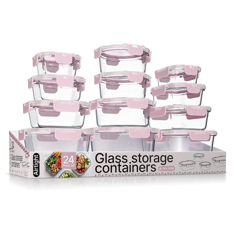 24 Borosilicate Glass Food Storage Containers with Lids