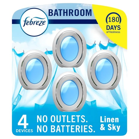 4 Febreze Bathroom Air Fresheners Linen & Sky