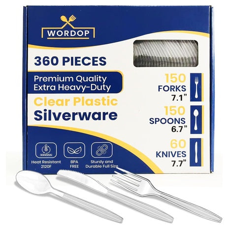 360 Piece Extra Heavy Duty Disposable Silverware Set