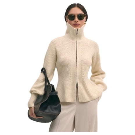 Women's Merino Wool Blend Peplum Zip Cardigan