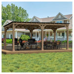 20 Ft X 10 Ft Outdoor Cedar Wood Gazebo With Hard Top Steel Roof