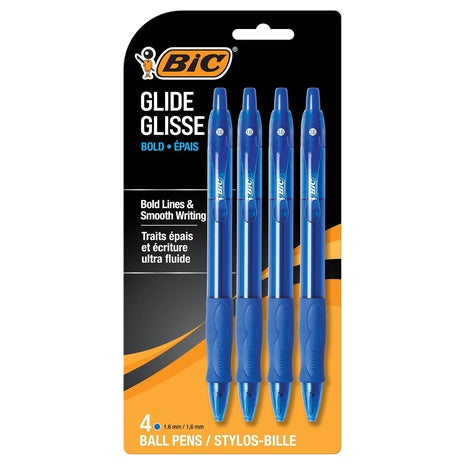4 BIC Glide Bold Blue Ballpoint Pens