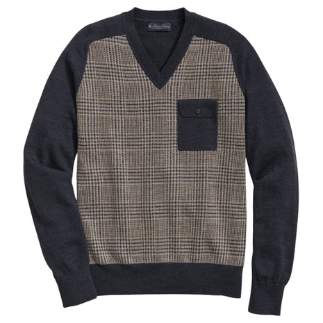 Men's Merino Wool Glen Plaid Contrast Sweater