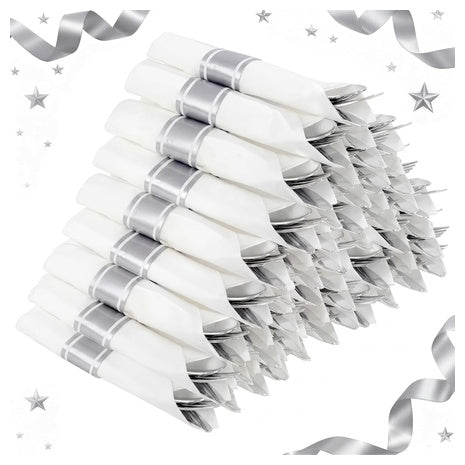 240-Piece Pre Rolled Napkin Silver Plastic Silverware Set