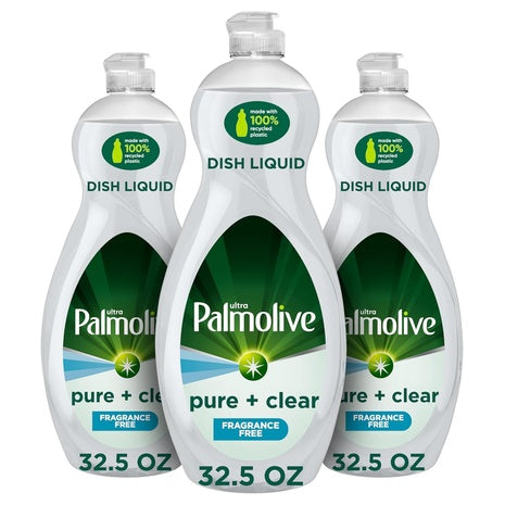 3 Bottles Palmolive Pure + Clear Fragrance-Free Dish Soap
