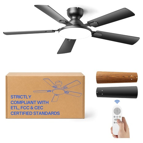 Homelist 52" Low Profile Flush Mount Ceiling Fans W/ Lights