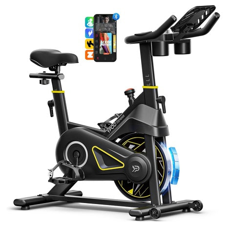 300lbs Adjustable Magnetic Silent Belt Drive Exercise Bike W/ App Courses