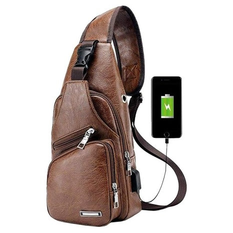 Hebetag Unisex Leather Sling Bag Crossbody Backpack
