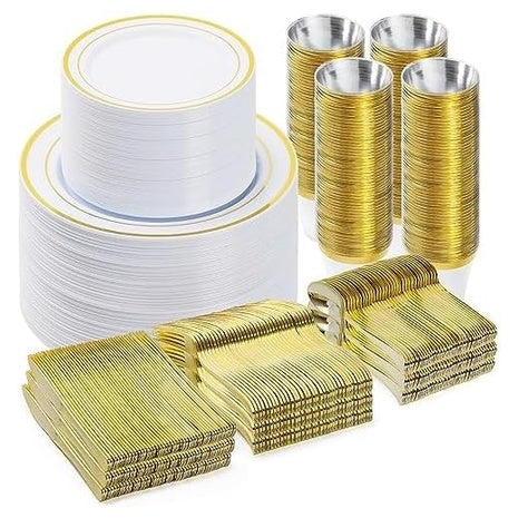 600-Piece Gold Plastic Dinnerware Set