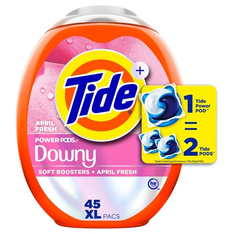 Tide Power Pods 2-in-1 Laundry Detergent Pacs with Downy Soft Boosters, 45 Count