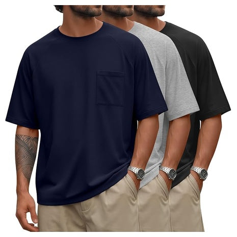 3-Pack Men's Oversized Breathable Crew Neck T-Shirts