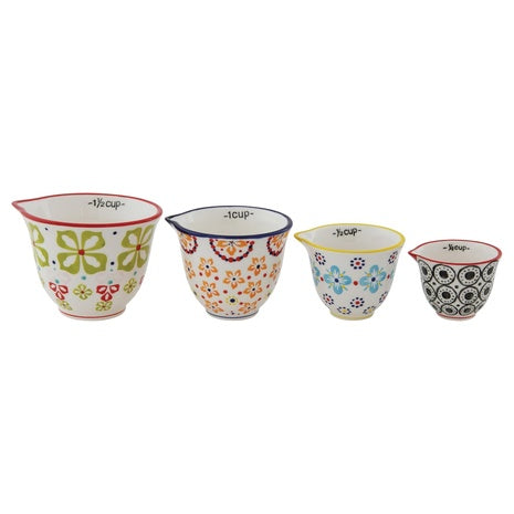 4-Piece Floral Stoneware Measuring Cups