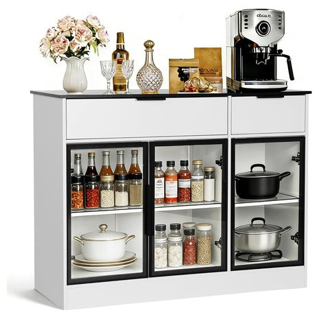 Buffet Cabinet with Transparent Glass Doors