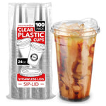 100-Pack 24oz Plastic Cups with Lids