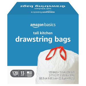 120 Amazon Basics 13 Gallon Trash Bags, White, Unscented