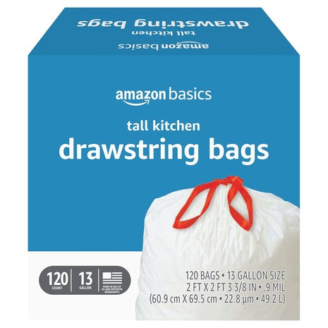 120-Count Amazon Basics 13-Gallon Kitchen Drawstring Trash Bags