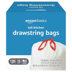 120-Count Amazon Basics 13-Gallon Kitchen Drawstring Trash Bags