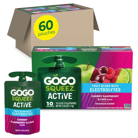 60 GoGo squeeZ Active Electrolyte Pouches (Cherry Raspberry Lime)