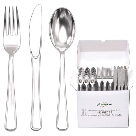 153-Piece Silver Disposable Plastic Silverware Set
