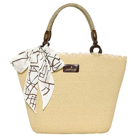 London Fog Women's Straw With Wide Braided Tote Bag