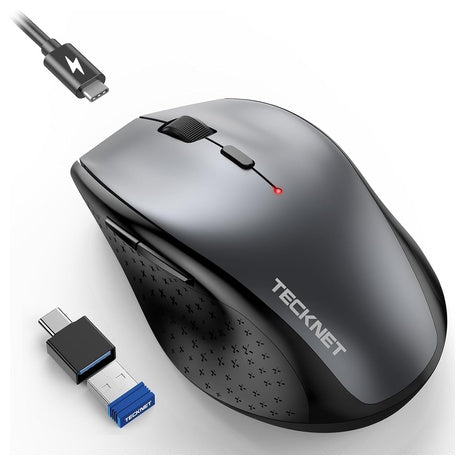 TECKNET 6400 DPI Rechargeable Wireless Mouse W/ Jiggler (Grey)