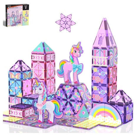 40-Piece Unicorn Magnetic Tiles Building Blocks Toy