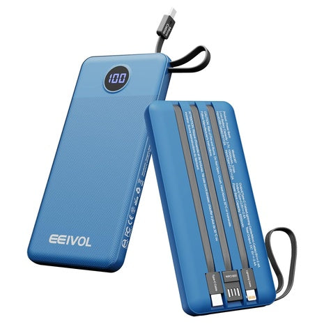 10000mAh Slim Portable Charger with Built in Cables