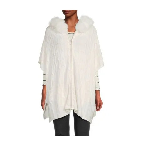 Saks Women's Wool Blend Faux Fur Trim Hooded Poncho