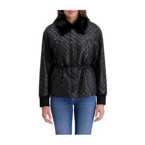 Kensie Women's Faux Fur Trim Collar Quilted Jacket