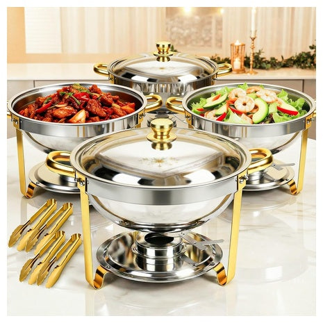 4-Pack 6Qt Round Chafing Dishes Buffet Set with Warming Tray