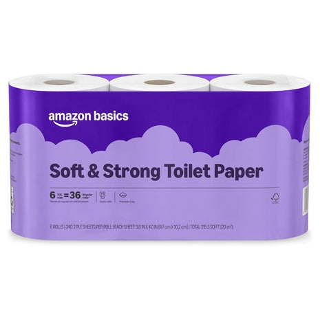 6 Ultra Rolls (=24 Reg) Amazon Basics Soft and Strong 2-Ply Toilet Paper