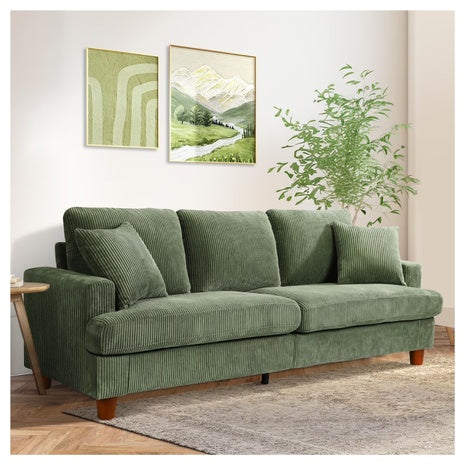 87" Corduroy Comfy Upholstered Sofa With Deep Seats