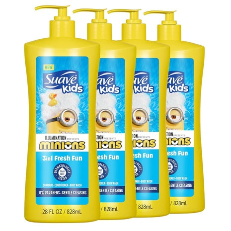 4-Pack Suave Kids Minions Tear Free 3-in-1 Shampoo, Conditioner & Body Wash