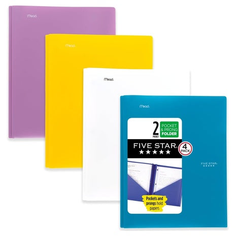 4-Pack Five Star 2-Pocket Folders with Prongs