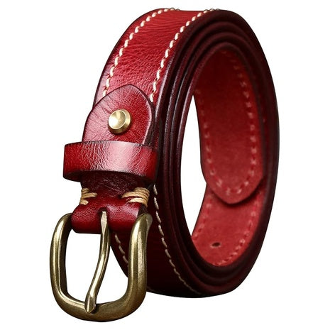 Women's Full Grain Leather Gold Buckle Belt