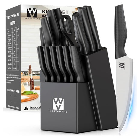 14 Piece Stainless Steel Kitchen Knife Set with Block