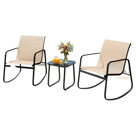 3-Piece DWVO 2 Textilene Rocking Chairs W/ Tempered Glass Side Table