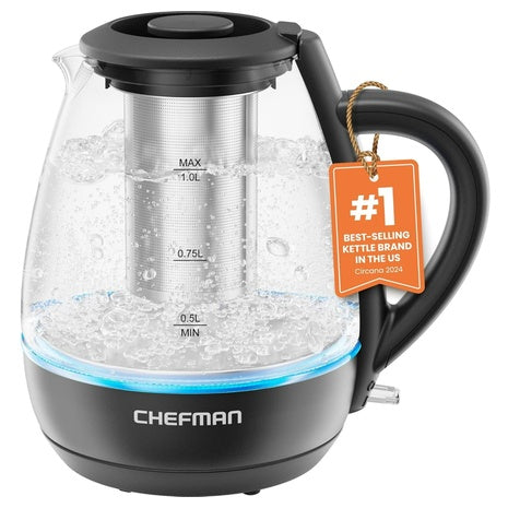 Chefman 1L Electric Glass Tea Kettle With Infuser