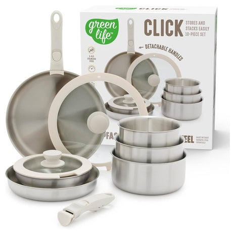 GreenLife 10 Piece Stainless Steel Pots and Pans Set