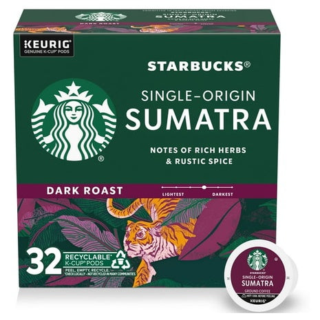 32 Starbucks Sumatra Dark Roast K-Cup Coffee Pods