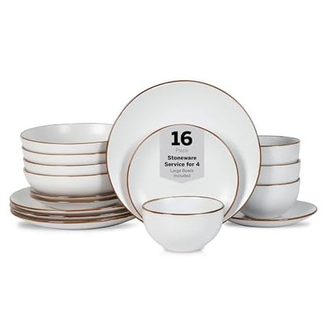 16-Piece Stone Lain Brasa Modern Stoneware Dinnerware Set
