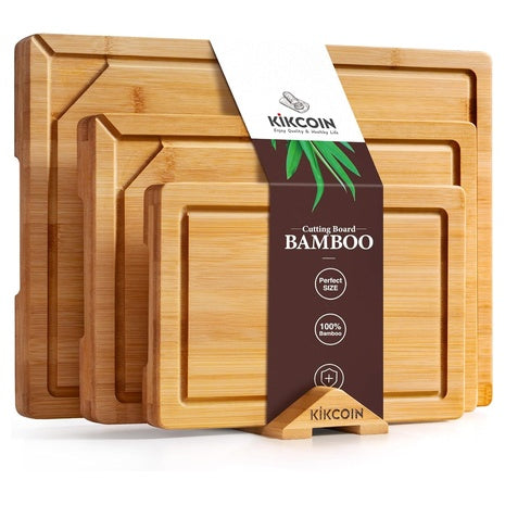 4-Piece Kikcoin Over Sink Bamboo Cutting Board Set