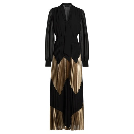 Gilded Pleated Maxi Dress