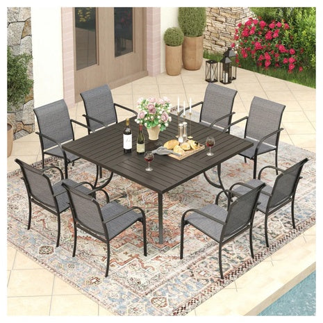 Set Of 9 Red Barrel Studio Erilas 8-Person Metal Patio Dining Set W/Square Table
