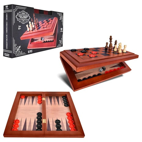 3-in-1 Chess, Checkers & Backgammon Set