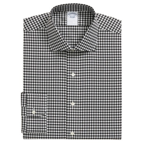 Men's Stretch Supima Cotton Non-Iron Herringbone English Spread Collar Gingham Dress Shirt