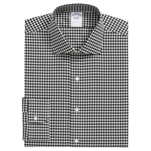 Men's Stretch Supima Cotton Non-Iron Herringbone English Spread Collar Gingham Dress Shirt